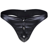 Fashion Male PU Leather Lingerie Briefs / Thong Triangle Panties with Press Buttons - EVE's SECRETS