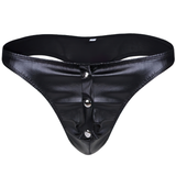 Fashion Male PU Leather Lingerie Briefs / Thong Triangle Panties with Press Buttons