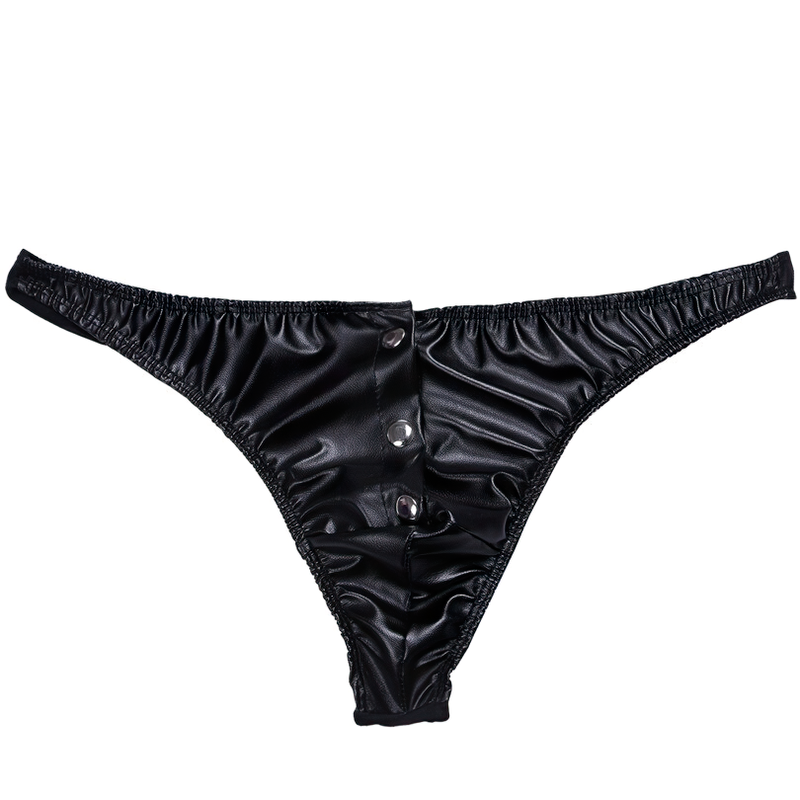 Fashion Male PU Leather Lingerie Briefs / Thong Triangle Panties with Press Buttons - EVE's SECRETS