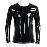 Fashion Men's Wet Look Patent Leather Top / Male Black Shiny Long Sleeves Pullover - EVE's SECRETS