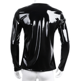 Fashion Men's Wet Look Patent Leather Top / Male Black Shiny Long Sleeves Pullover - EVE's SECRETS