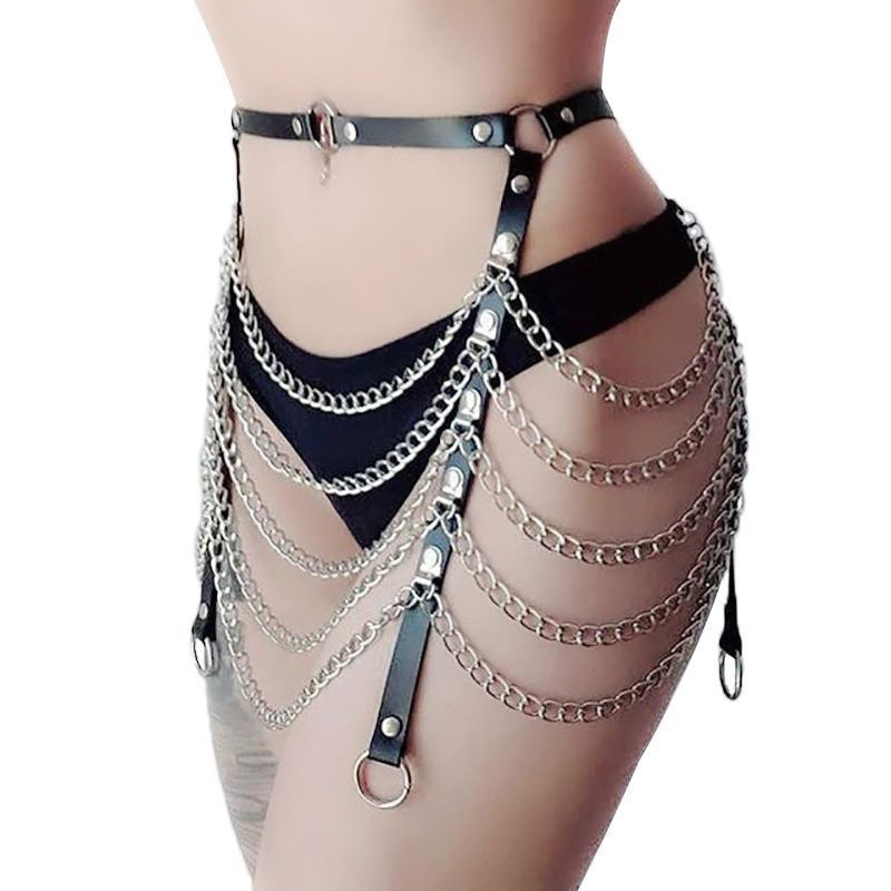 Faux Leather Body Harness / Chain bra top for Women / Fetish Fashion Festival Accessories - EVE's SECRETS