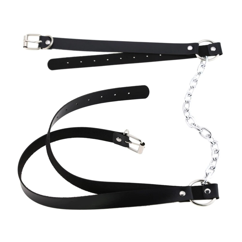 Faux Leather Body Harness With Chain / Unisex Bondage BDSM Necklace / Erotic Waist Belt - EVE's SECRETS