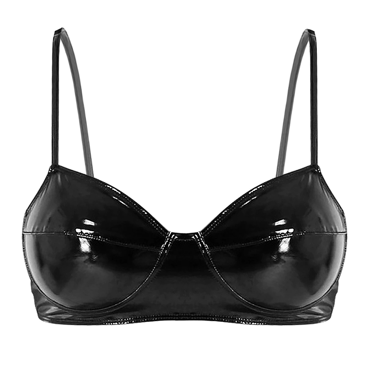 Faux Leather Sexy Wet Look Bra / Ladies Lingerie with Non-adjustable Straps - EVE's SECRETS