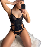 Female Exotic Hollow Out Bra with Bone Push Up & Panty / Black Sexy Outfit Sissy for Women - EVE's SECRETS