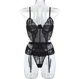 Female Exotic Hollow Out Bra with Bone Push Up & Panty / Black Sexy Outfit Sissy for Women - EVE's SECRETS