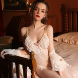 Female Sexy Retro Lace Set of Bodysuit & Robe / Lolita Ruffles Mesh Sleepwear for Women - EVE's SECRETS