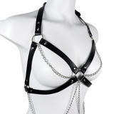 Gothic Women's Black PU Leather Chest Garter / Female Body Harness Bondage with Metal Chains - EVE's SECRETS