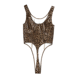 High Cut Sleeveless Bodysuit / Leopard Print Leotard / Women's Sexy Outfits - EVE's SECRETS