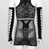 Hollow Out Butterfly Bodycon Dress with Oversleeves / Erotic Fishnet Mini Dresses in Four Colors - EVE's SECRETS