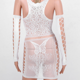 Hollow Out Butterfly Bodycon Dress with Oversleeves / Erotic Fishnet Mini Dresses in Four Colors - EVE's SECRETS