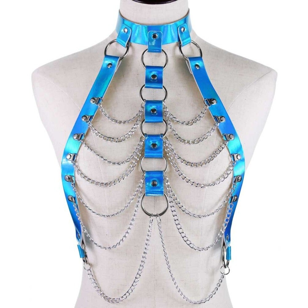 Holographic Chain Body Harness / Body Chain Bra Top Bondage / Fetish Rave Outfit for Women - EVE's SECRETS