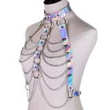 Holographic Chain Body Harness / Body Chain Bra Top Bondage / Fetish Rave Outfit for Women