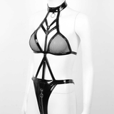 Hot Wet Look Exotic Teddies Leather Lingerie / Nipples Cups Zippered Crotch / High Cut Body Harness - EVE's SECRETS