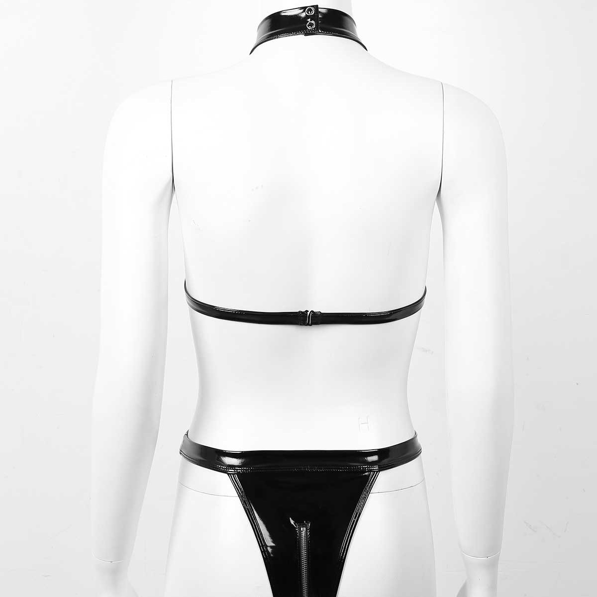 Hot Wet Look Exotic Teddies Leather Lingerie / Nipples Cups Zippered Crotch / High Cut Body Harness - EVE's SECRETS