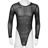 Transparenter Mesh-Body für Herren mit Reißverschluss hinten / Sexy, durchsichtige Unterwäsche mit hohem Schnitt für Männer 