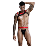 Jockstrap T-back Briefs with Elastic Chest Harness in Black & Red Color / Men's Sexy Underwear Set - EVE's SECRETS