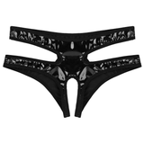 Ladies' Exotic Crotchless Panties / Wet Look Sexy Black Briefs / Women's Faux Leather Lingerie - EVE's SECRETS