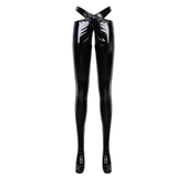 Ladies Patent Leather Black Costume / Erotic Pants with Open Crotch / Women's Stockings Lingerie