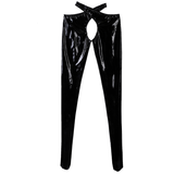 Ladies Patent Leather Black Costume / Erotic Pants with Open Crotch / Women's Stockings Lingerie - EVE's SECRETS