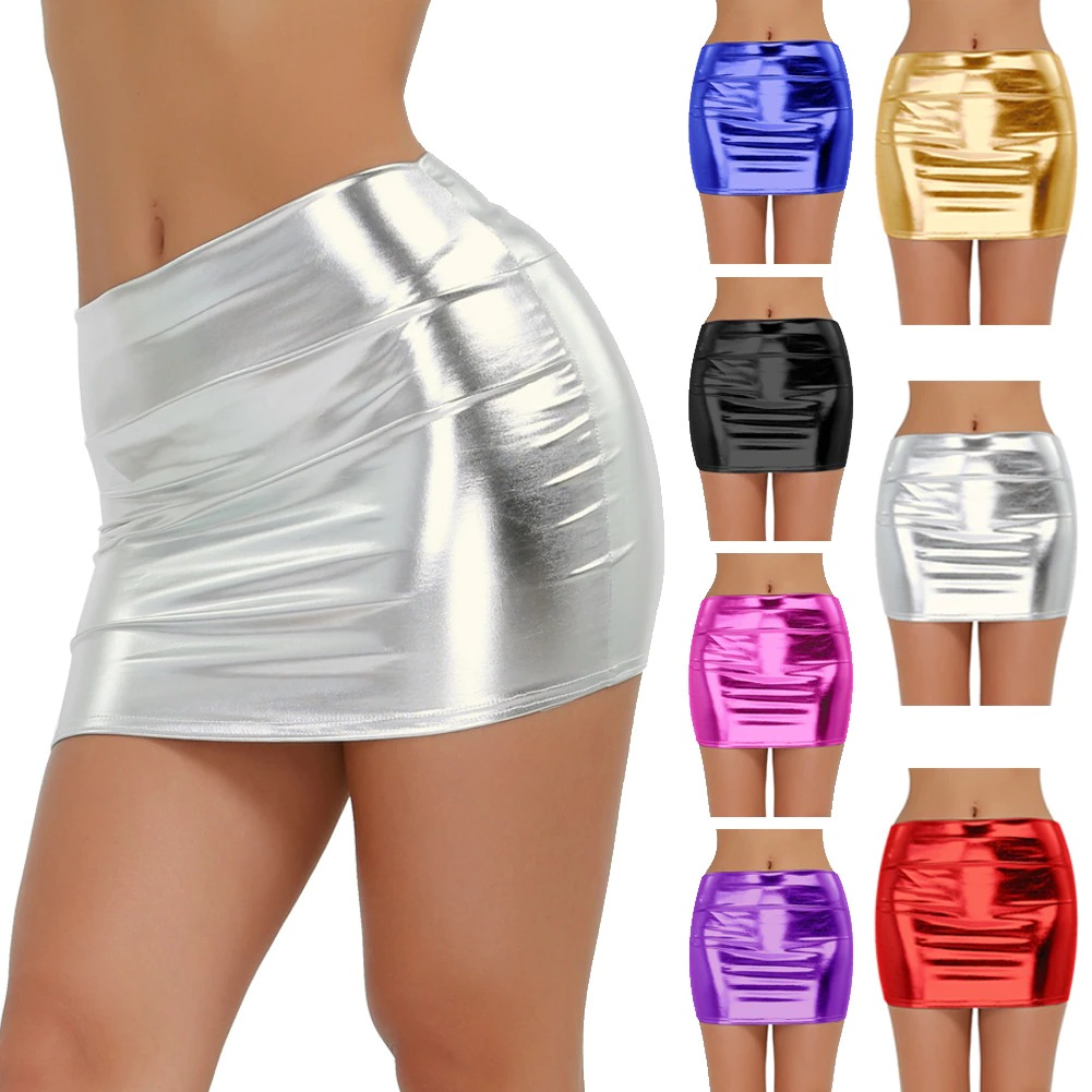 Ladies Patent Leather Mini Skirt / Sexy Shiny Snug-Fittin Skirt - EVE's SECRETS