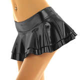 Ladies Sexy Mini Skirt with Low Rise / Fashion Shiny Skirt with Wide Waistband