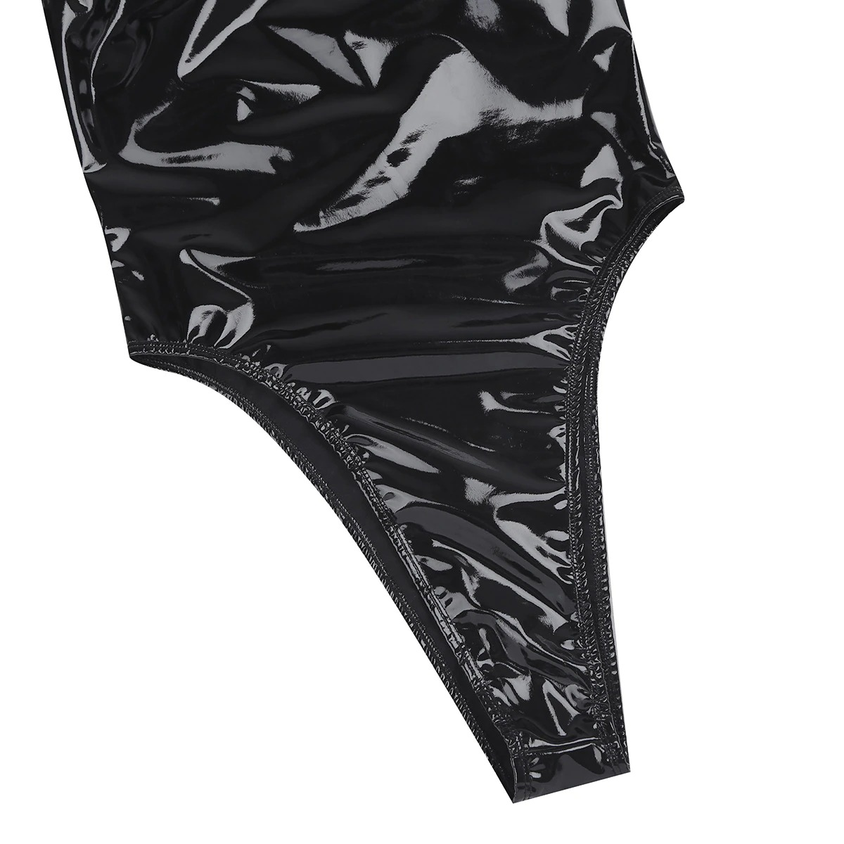 Ladies Wet Look Bodysuit in Black Colour / Patent Leather Lingerie with High Cut - EVE's SECRETS