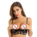 Ladies Wetlook Sexy Bustier with Open Cup / Adjustable Straps Erotic Bondage in Black Color