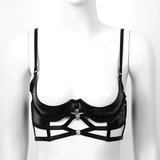 Ladies Wetlook Sexy Bustier with Open Cup / Adjustable Straps Erotic Bondage in Black Color - EVE's SECRETS