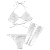 Lingerie Set with Bra, Panties and Leg Sleeves / Hot Shiny Bikini Set / Sexy Underwear for Women - EVE's SECRETS