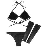 Lingerie Set with Bra, Panties and Leg Sleeves / Hot Shiny Bikini Set / Sexy Underwear for Women - EVE's SECRETS