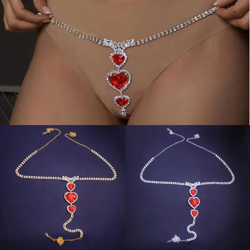 Luxury Crystal Bikini With Red Heart Stone For Women / Girl's Sexy Chains Underwear - EVE's SECRETS