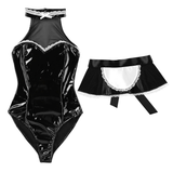 Maid Women's Sexy Wet Look Patent Leather Costume / Lady's Erotic Cosplay Clothing - EVE's SECRETS