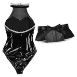 Maid Women's Sexy Wet Look Patent Leather Costume / Lady's Erotic Cosplay Clothing - EVE's SECRETS