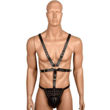 Male Black BDSM Bondage with Rivets / Chastity Pants / PU Leather Sexy Clothing