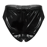 Male Drawstring Elastic Patent Leather Shorts / Nightclub Performance Fashion Briefs With Pocket