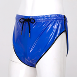 Male Drawstring Elastic Patent Leather Shorts / Nightclub Performance Fashion Briefs With Pocket - EVE's SECRETS