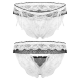 Male Erotic Bowknot Ruffles Lingerie / See Through Floral Lace Low Waist Underpants for Men - EVE's SECRETS