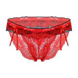 Male Erotic Bowknot Ruffles Lingerie / See Through Floral Lace Low Waist Underpants for Men - EVE's SECRETS