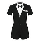 Male Gentleman Jumpsuit Romper With Turn Down Collar / Sexy Waiter Cosplay Clubwear Costume - EVE's SECRETS