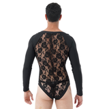 Male Long Sleeve Transparent Button Bodysuit / See-Through Hallow Out Mesh Catsuit - EVE's SECRETS