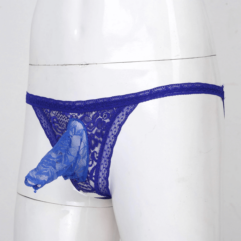 Male Low Rise Crotchless Lingerie / Lace Briefs Elastic Bulge Pouch / Open Butt Bowknot Underwear - EVE's SECRETS