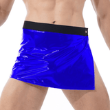 Men Sexy Wetlook Shiny Patent Leather Skirt / Elastic Waistband Side Split Miniskirt for Nightclub - EVE's SECRETS