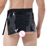 Men Sexy Wetlook Shiny Patent Leather Skirt / Elastic Waistband Side Split Miniskirt for Nightclub - EVE's SECRETS