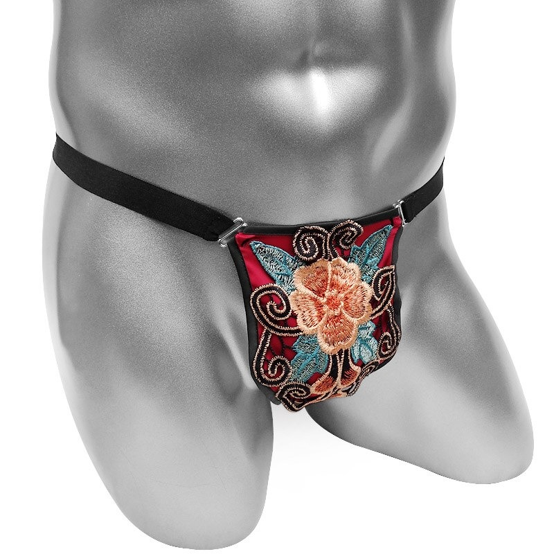 Men's Bikini with Floral Embroidery / Erotic Low Rise Underware / Sexy Male Panties - EVE's SECRETS
