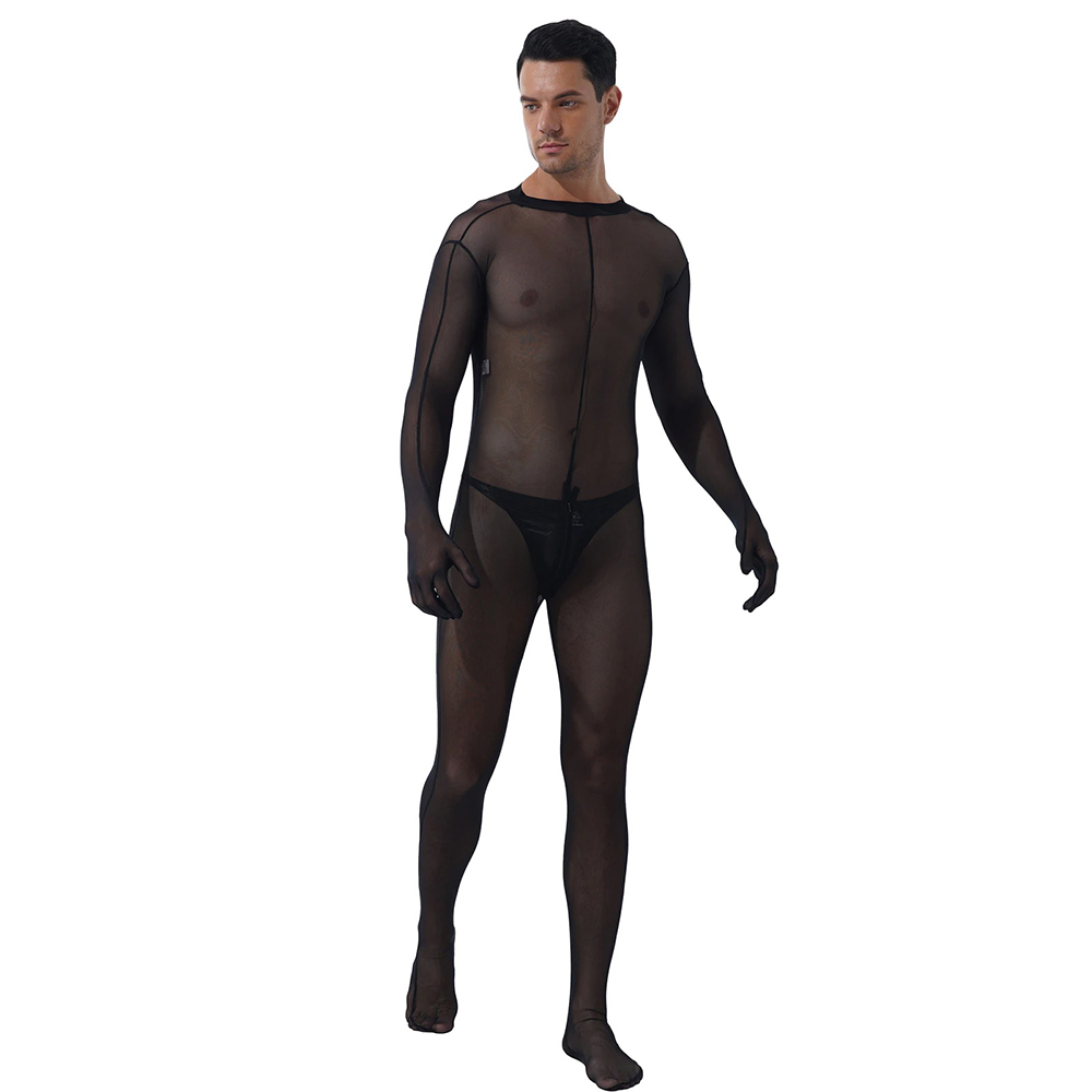 Men's Black Mesh Bodysuit / Male Sexy Skinny Underwear with Zipper Crotch - EVE's SECRETS