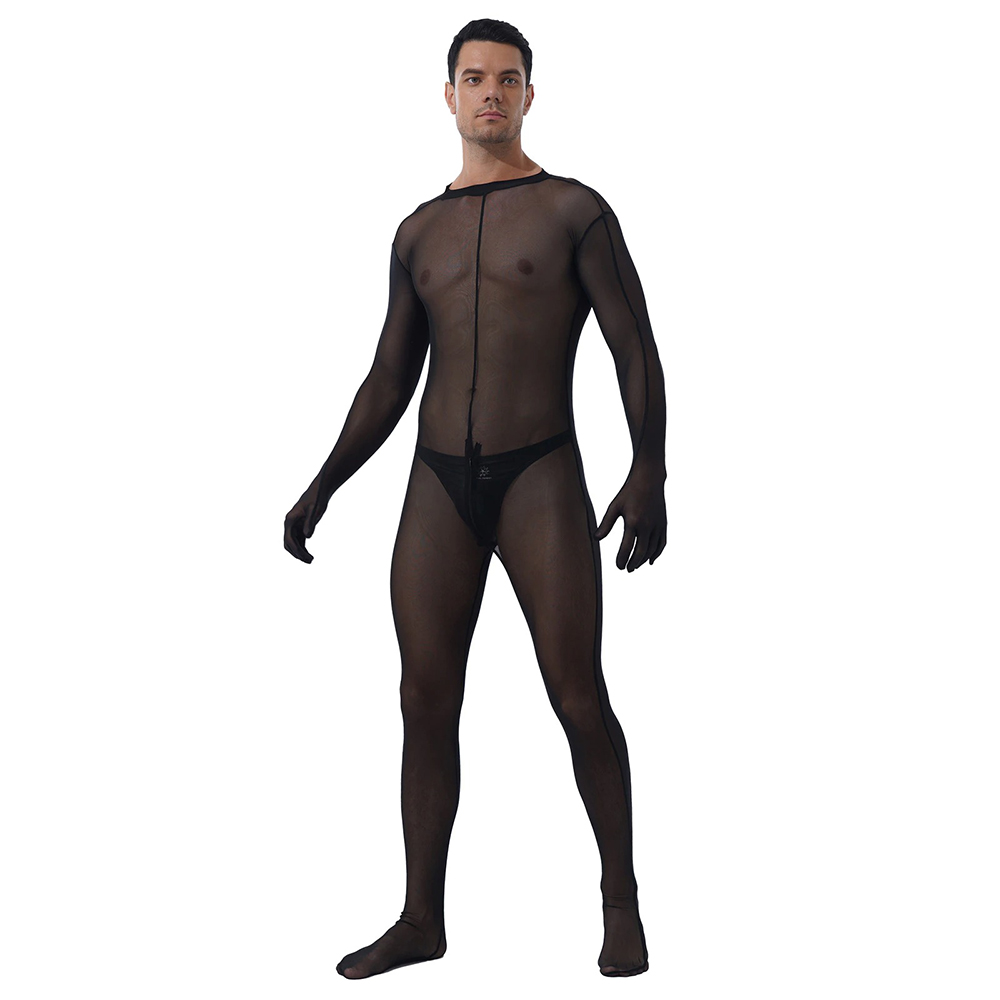 Men's Black Mesh Bodysuit / Male Sexy Skinny Underwear with Zipper Crotch - EVE's SECRETS