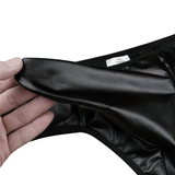 Men's Black Soft Stretchy PU Leather Lingerie / Black Low-Rise Briefs with Closed Penis Sheath - EVE's SECRETS