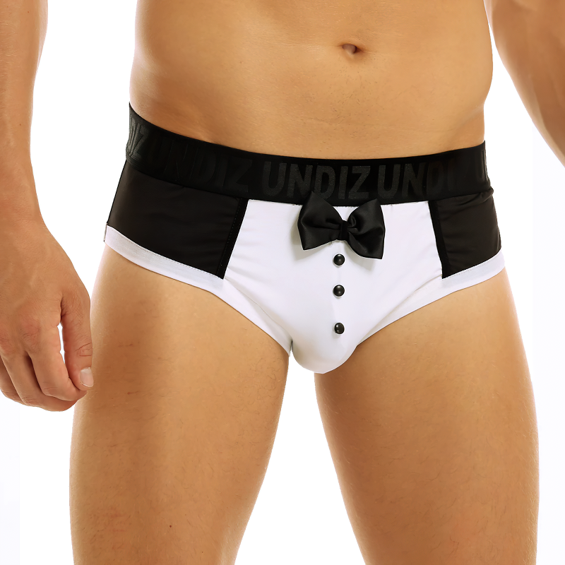 Men's Breathable Soft Satin Lingerie / Sexy Black & White Low Rise Stretchy Briefs Underwear - EVE's SECRETS