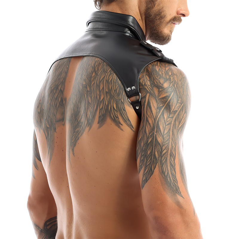 Men's Erotic PU Leather Harness / Adjustable Lapel Muscle Hollow Out Bondage Costume - EVE's SECRETS